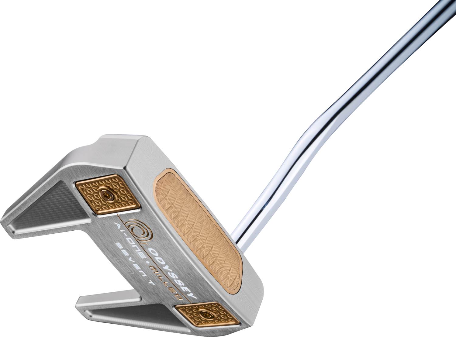Ai One Milled Seven Db Double Bend Neck Putter   Silver   Højre   Str. 33"     Ai One Milled (2023) Midsize Hvid Blå fra Odyssey