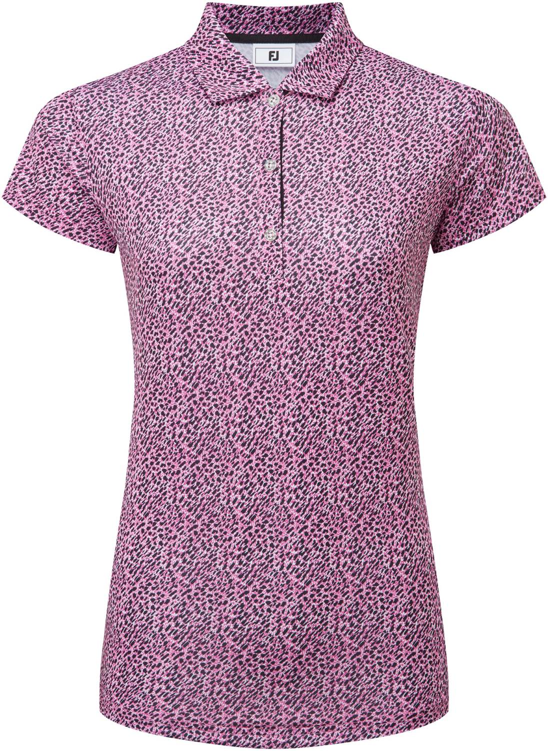 Animal Print Cap Sleeve Lisle Dame Poloshirt   White Black Pink   Str. L fra Footjoy