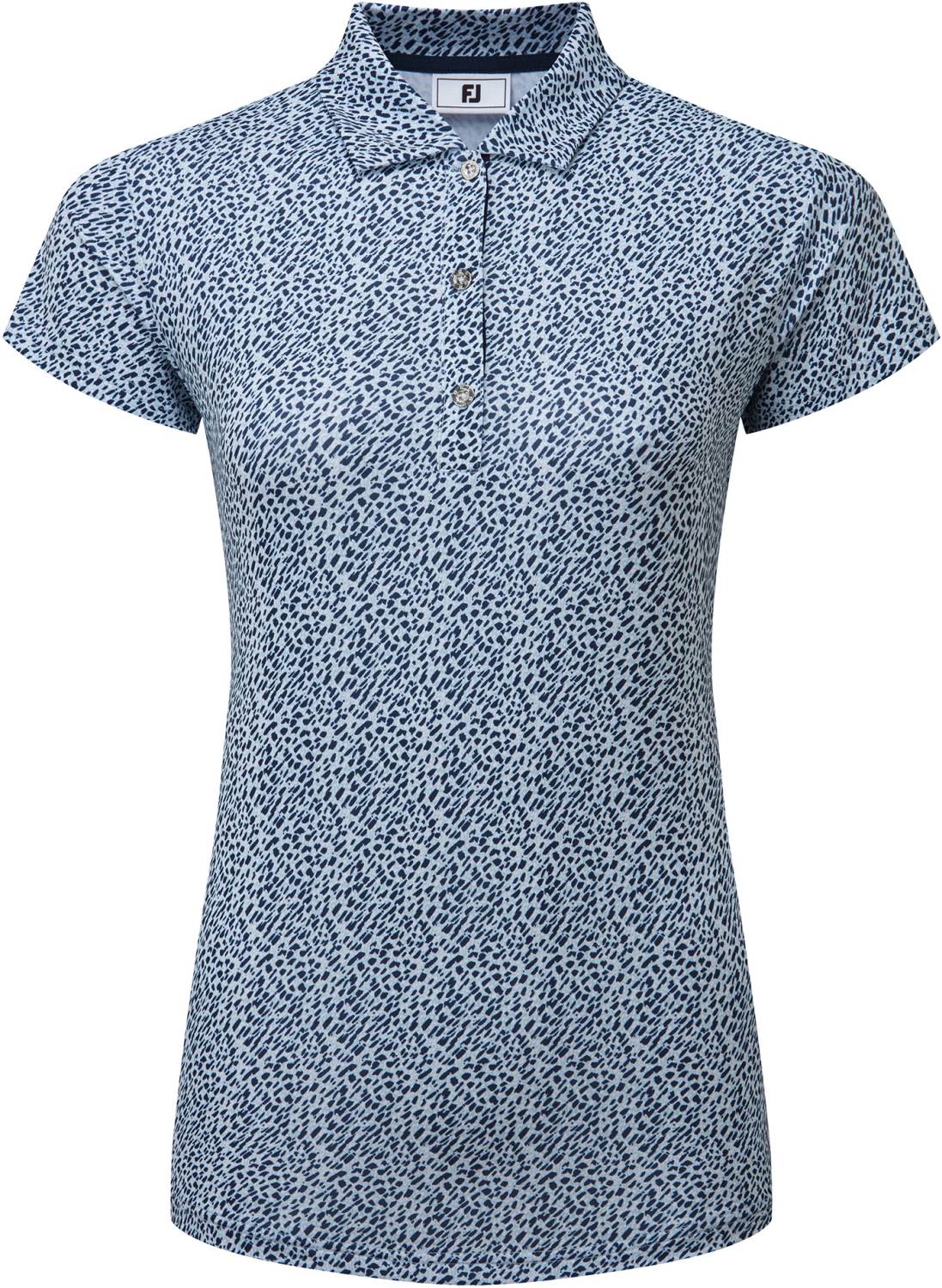 Animal Print Cap Sleeve Lisle Dame Poloshirt   White Blue Navy   Str. L fra Footjoy