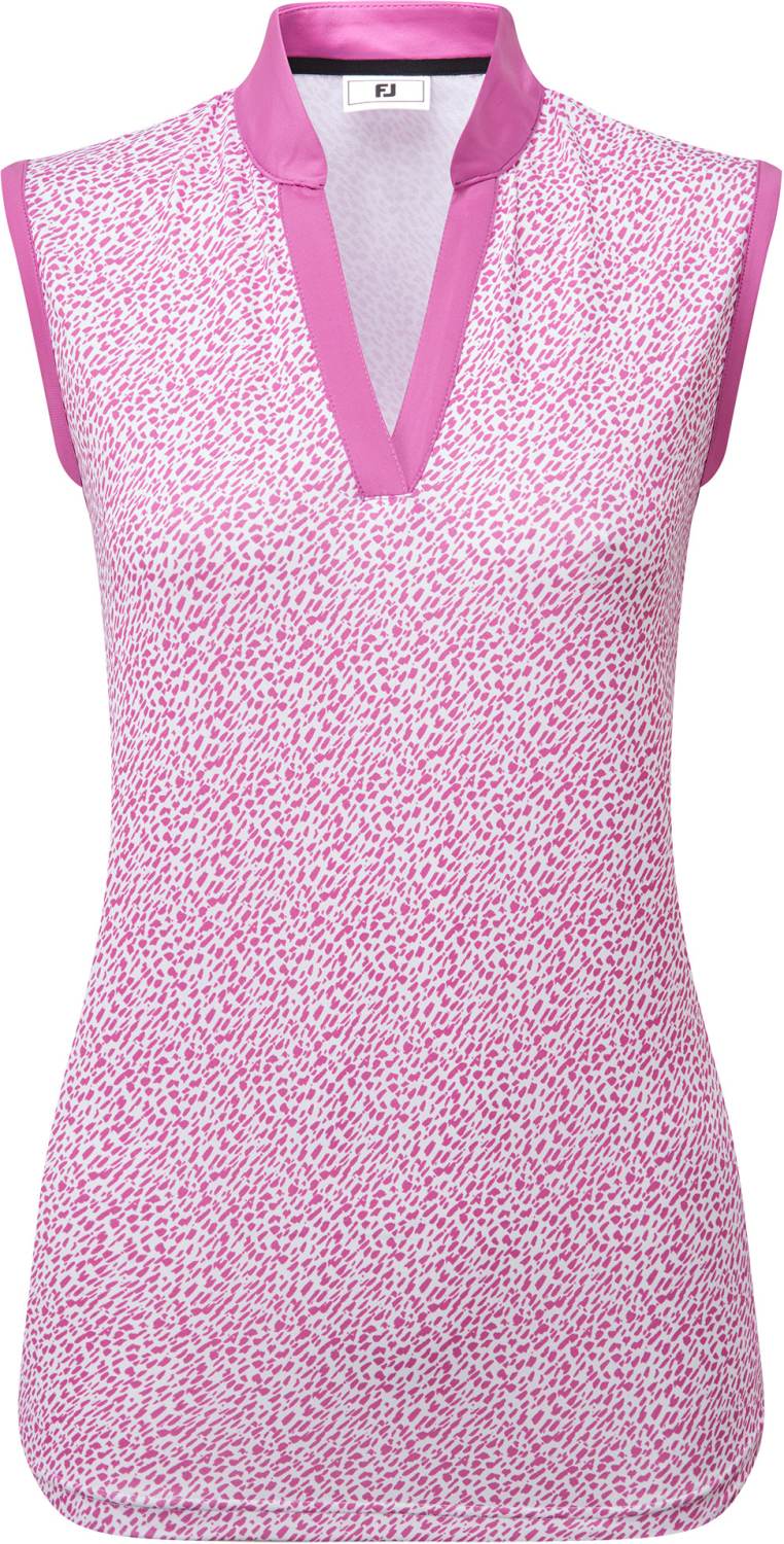 Animal Print Cap Sleeveless Lisle Dame Poloshirt   White Pink   Str. L fra Footjoy