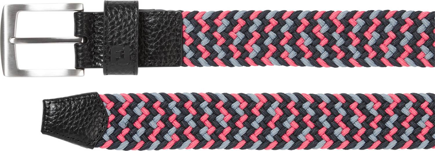 Braided Herre Bælte   White Black Pink   Str. Lang fra Footjoy